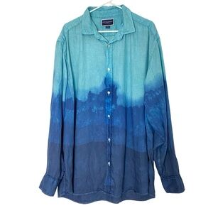 Charles Tyrwhitt Linen Button Down Shirt Mens Size XXL Blue Ombre Tie Dye Custom